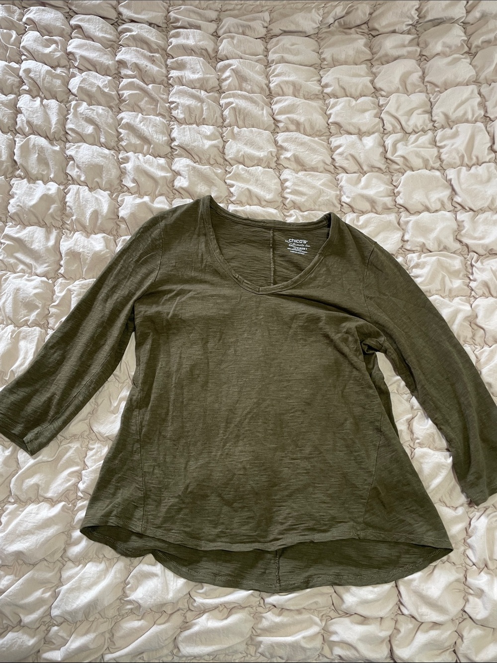 Chico's Olive Green Long Sleeve V-Neck Tee